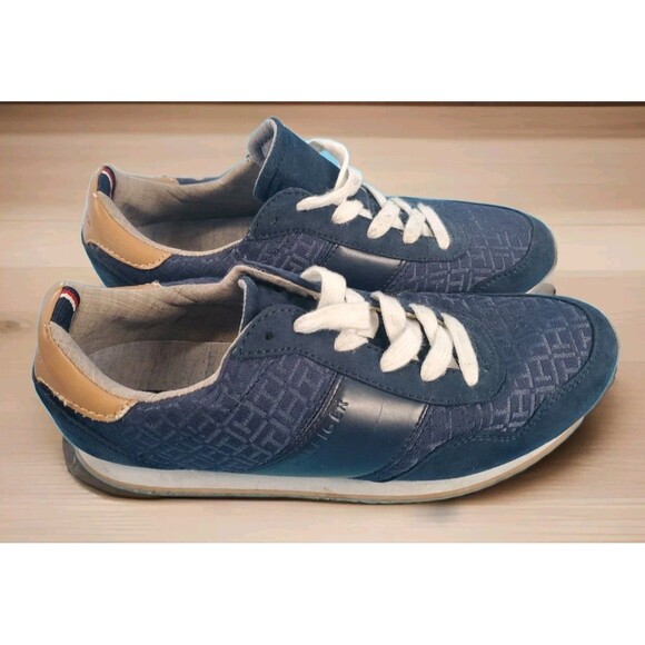 Tommy Hilfiger Sneaker 8.5 Womens Blue Monogram Lace Up Ankle Flat Shoe TWMADDIE - Picture 2 of 13